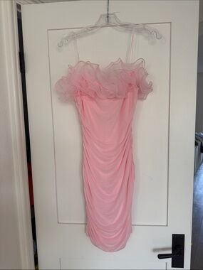 Windsor Pink Ruffle-Detail Spaghetti Strap Dress